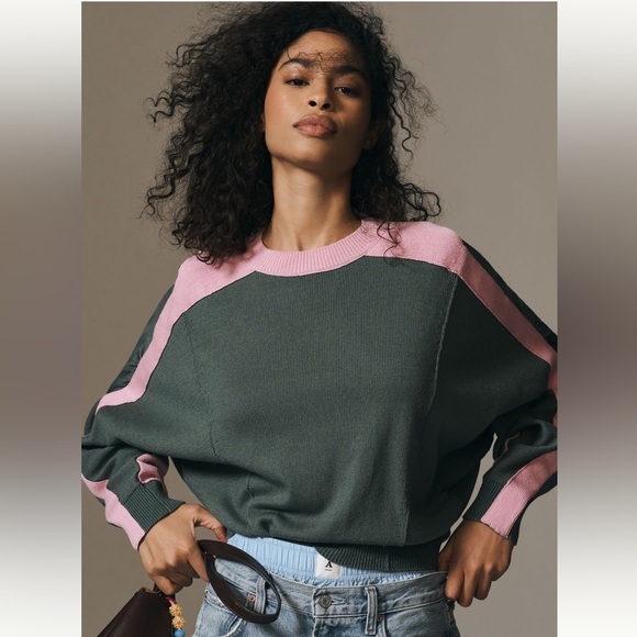 Anthropologie | Maeve Dolman Sleeve Crew-Neck Color-Blocked Sweater - Picture 1 of 8